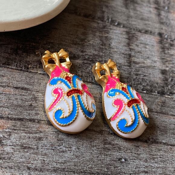 NEW Pink & Gold Enamel Drop Earrings - Picture 3 of 8